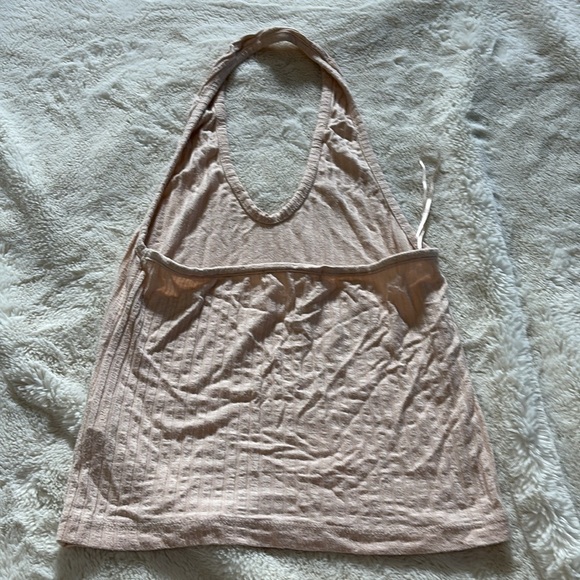 Urban Heritage Ribbed Halter Tank Top | Soft Neutral Y2K Basic - Picture 2 of 4